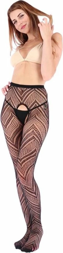 Coupon ? Passion Zwarte Panty Met Visgraat Motief Open Kruis ? 2 Coupon ? Passion Zwarte Panty Met Visgraat Motief Open Kruis ? - Afbeelding 2