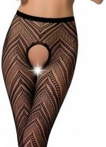 Coupon ? Passion Zwarte Panty Met Visgraat Motief Open Kruis ?