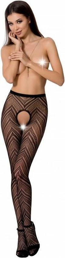 Coupon ? Passion Zwarte Panty Met Visgraat Motief Open Kruis ? 1 Coupon ? Passion Zwarte Panty Met Visgraat Motief Open Kruis ?