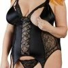 Uitgang ⌛ Cottelli Collection Cottelli Plus Size Sexy Jarretel Hemd Met Veters En Open Kanten Afwerking En Afneembare Cups Maat XL Zwart ✔️ -Zyba Shop 362x840 6