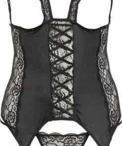 Uitgang ⌛ Cottelli Collection Cottelli Plus Size Sexy Jarretel Hemd Met Veters En Open Kanten Afwerking En Afneembare Cups Maat XL Zwart ✔️ -Zyba Shop 390x840 6