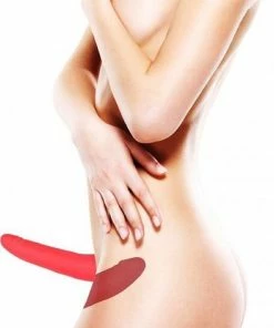 Beste Verkoop ❤️ Ouch! Dubbele Siliconen Voorbinddildo Strap-On Met Harnas Verstelbaar - Rood ? -Zyba Shop 395x840