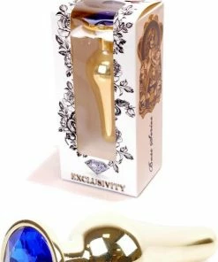 Beste Verkoop ? Bossoftoys - Gold Butt Plug - Anal Plug With Dark Blue Stone - Length 9,5 M - Dia 3 Cm - 64-00068 - Gave Cadeaubox ⭐