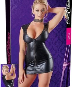 Promo ? Cottelli Collection – Wetlook Mini Jurk Met Lage Halslijn En Tweeweg Rits Die Wacht Om Geopend Te Worden – Maat L – Zwart ?