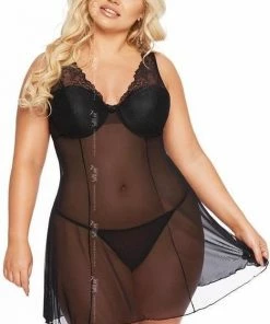 Flash-uitverkoop ? Softline - Berta - Dames Lingerie Plus Size - Kanten Jurkje - Super Strakke Doorschijnende Chemise - Sexy Kanten Lingerie Set Met Bloemen - Grote Maat - Uitdagende Bodystocking - Erotisch Setje - Zwart - XXL ?