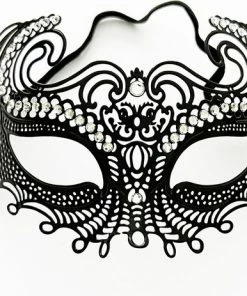 Groothandel ? GottaGets Venetiaans Masker - Metaal - Zwart - Witte Stenen ?