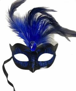 Korting ⭐ Power Escorts Venetiaans Masker Donker Blauw Met Blauwe Steen En Veer ✨