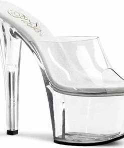 Coupon ? Pleaser Muiltjes -39 ? Shoes- SKY-301 Paaldans Schoenen Transparant/Zilverkleurig ?