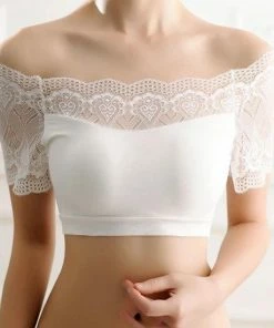 Goedkoop ? Merk Onbekend Mooi Bustie, Bustin, Buster, Bustier, Korte Topje In WIT Kleur, Zachte Viscose, Kant, Open Schouders, Elastisch Maat Cup A, 60-100cm ?