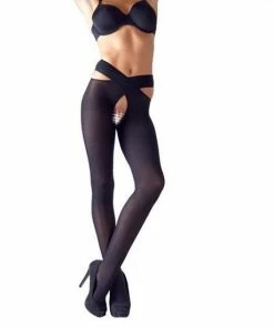 Flash-uitverkoop ? Cottelli Collection Open Kruis Kousen Met Riem En Roze Strikjes Voor Open Onthaal Maat S/M - Zwart ? -Zyba Shop 550x550 81