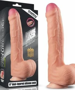 Kopen ? Lovetoy Dual Silicone Dildo 11″ Met Ballen Zeer Realistisch Dildo In Het Beige ?