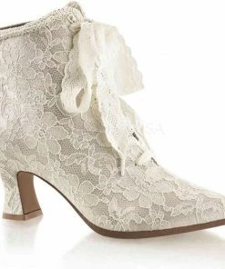 Beste Verkoop ? Fabelicious EU 38 = US 8 | VICTORIAN-30 | 2 3/4 Flaired Heel Lace Up Ankle Bootie W/Lace Overlay ✨