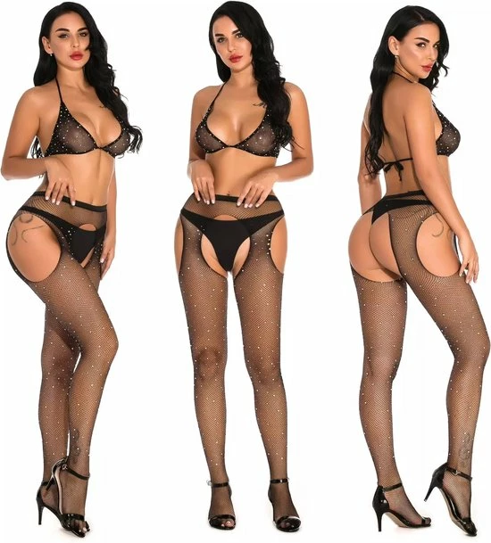 Coupon ? Merkloos Sexy Hoge Zwarte Visnet Kousen Met Strass Steentjes/Glitters En Open Kruis ⭐ 8 Coupon ? Merkloos Sexy Hoge Zwarte Visnet Kousen Met Strass Steentjes/Glitters En Open Kruis ⭐ - Afbeelding 8