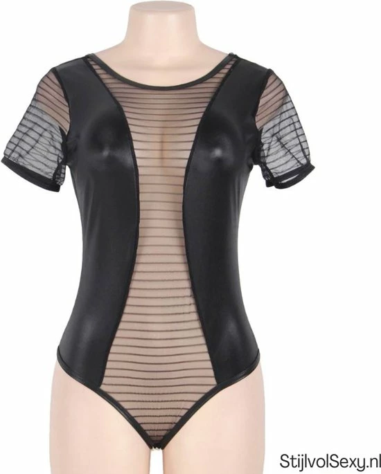 Promo ? Merkloos Zwarte Wetlook Body Met Transparant Gaas En Mooie Decolleté | Maat 40/42 | Sexy Clubwear Kleding ✔️ 4 Promo ? Merkloos Zwarte Wetlook Body Met Transparant Gaas En Mooie Decolleté | Maat 40/42 | Sexy Clubwear Kleding ✔️ - Afbeelding 4