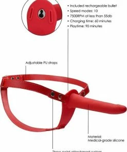 Hete verkoop ? Ouch! Siliconen Voorbinddildo Strap-On Met Harnas Vibrerend Verstelbaar - Rood ? -Zyba Shop 550x705