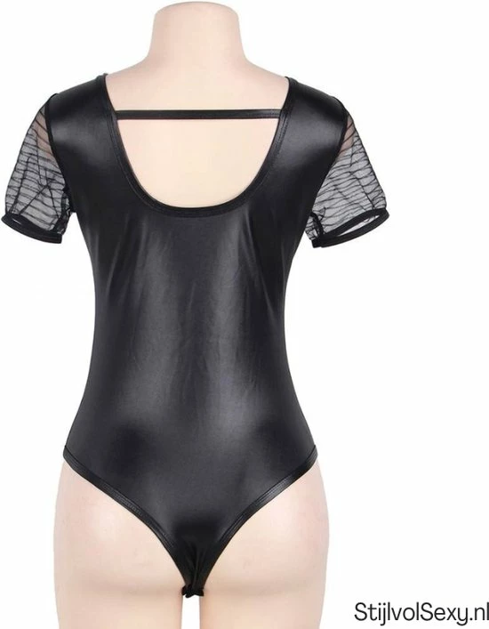 Promo ? Merkloos Zwarte Wetlook Body Met Transparant Gaas En Mooie Decolleté | Maat 40/42 | Sexy Clubwear Kleding ✔️ 5 Promo ? Merkloos Zwarte Wetlook Body Met Transparant Gaas En Mooie Decolleté | Maat 40/42 | Sexy Clubwear Kleding ✔️ - Afbeelding 5